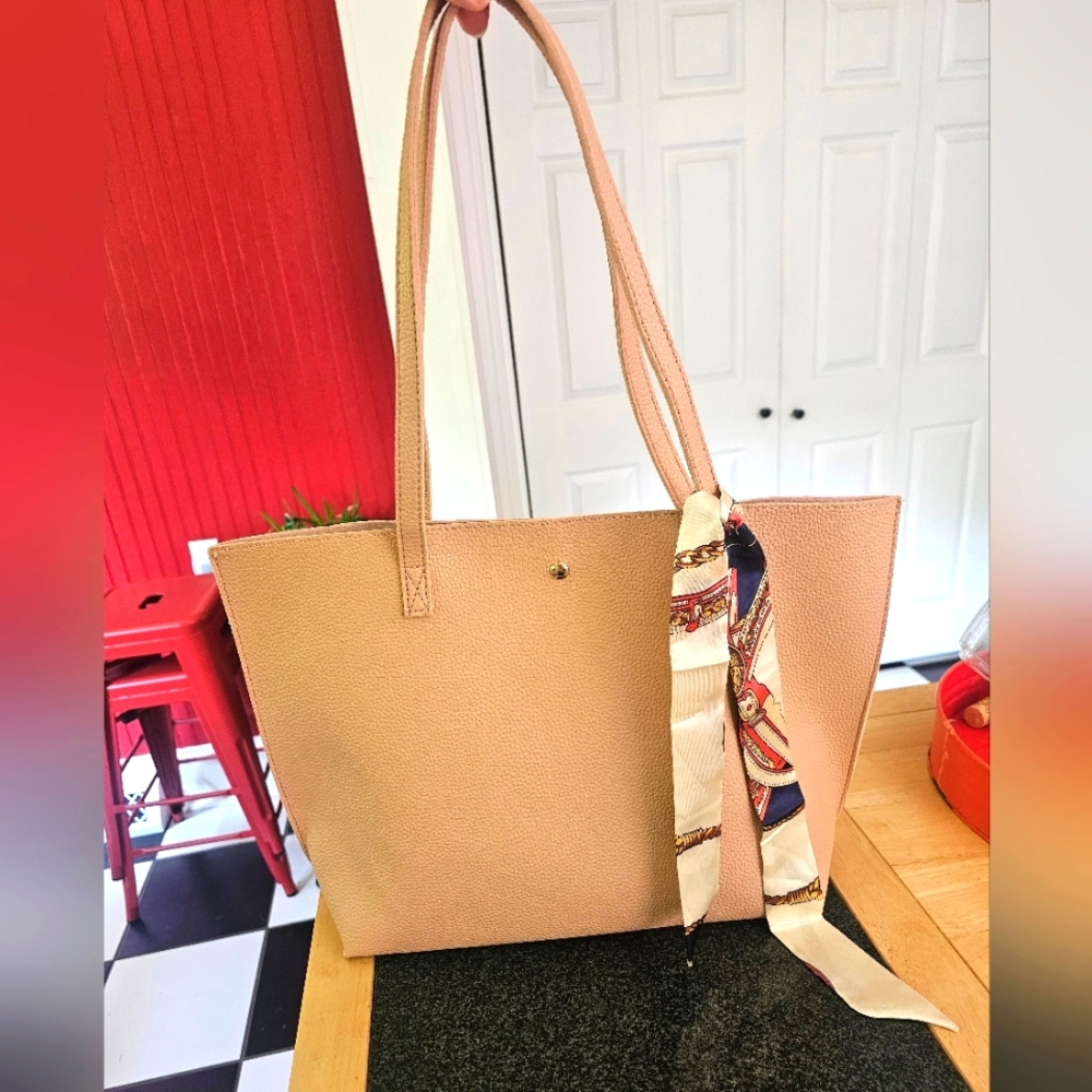 Light Pink/ Tan Tote Bag with Twilly